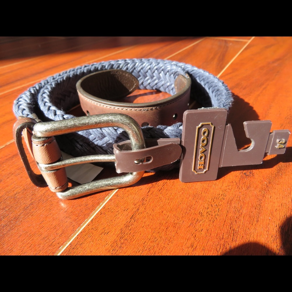 COACH New Flat Braided Belt in Blue 34”